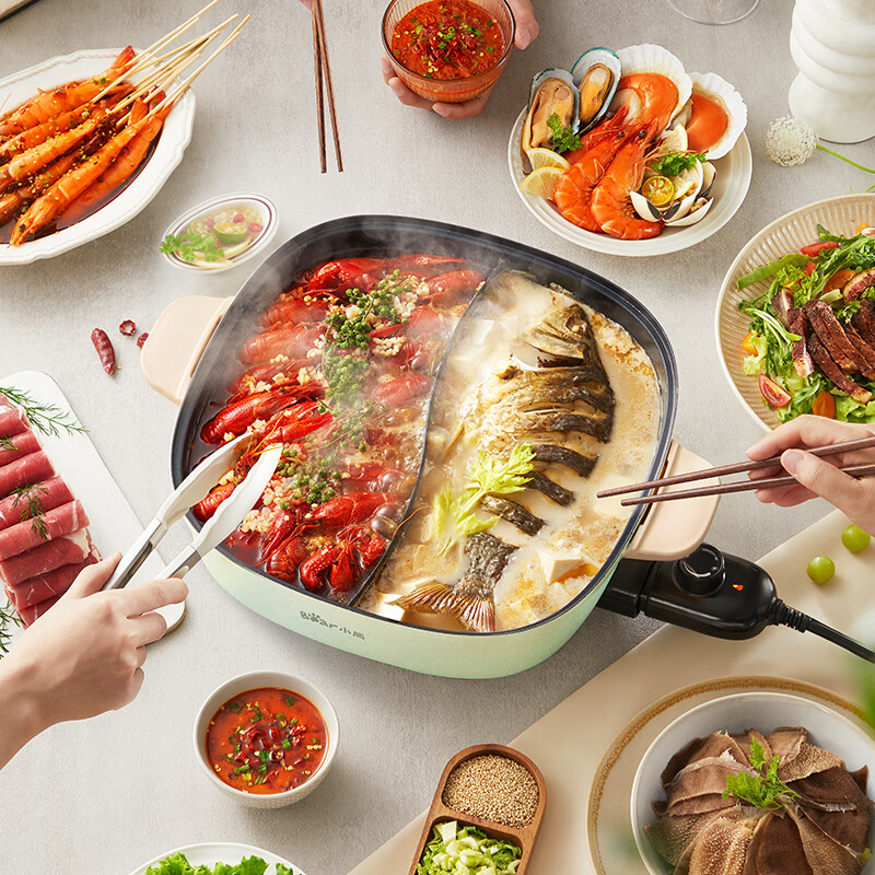 小熊(bear) DHG-D60A9 电火锅 多功能鸳鸯电火锅炒锅煎烤肉锅机高清大图