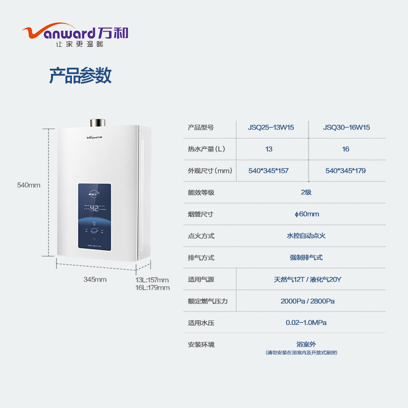 万和(Vanward) 万和JSQ30-16W15 液化气燃气热水器 水伺服恒温 变频风机 直流变频 瀑布浴高清大图