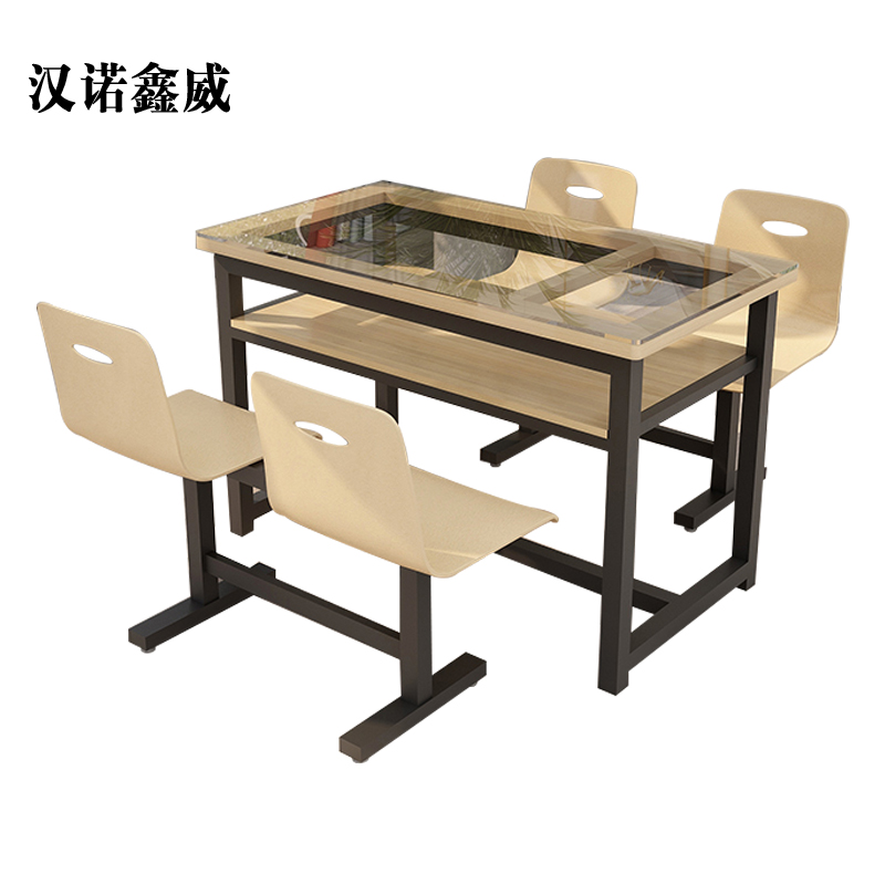 汉诺鑫威餐桌4人学校食堂小吃店快餐桌椅饭堂钢化玻璃桌1200*600*750【含椅】