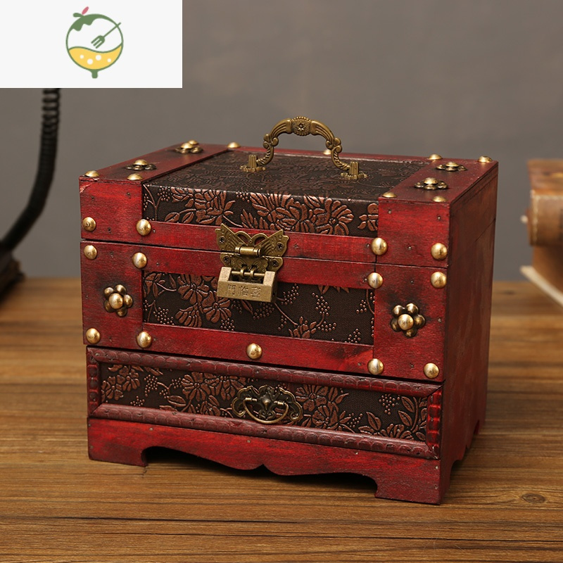 yicheng古风结婚带锁手饰品首饰盒收纳盒精致高级木盒子复古梳妆盒