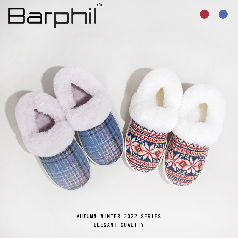 Barphil毛毛拖鞋冬季新款室内家居加绒加厚保暖全包脚防滑厚底拖鞋