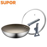 苏泊尔(SUPOR)有钛无涂层蜂窝健康不粘磁炉通用炒菜锅 EC32JGC02 32cm 送奶锅、304铲、蒸格