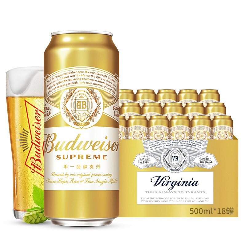百威(BUDWEISER)百威金尊啤酒500ml*18听 整箱装高清大图