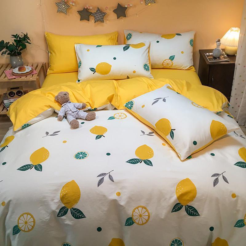 家柏饰(CORATED)小清新全棉全棉四件套少女心床单被套单人床三件套床笠床上用品春 大柠檬 1.8m床（床单款四件套）【适合200*230cm被芯】