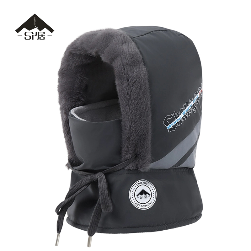 三人居加绒雷锋帽面罩围脖一体帽子SRJ6007/顶高清大图