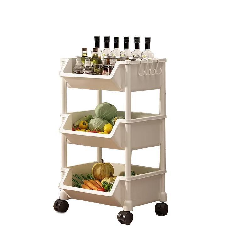 奥美优厨房置物架 零食小推车可移动收纳架多功能厨房水果蔬菜架3层