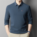 纯棉polo衫男2025春季新款翻领长袖商务休闲透气长袖t桖男装 XL/52 宝石蓝