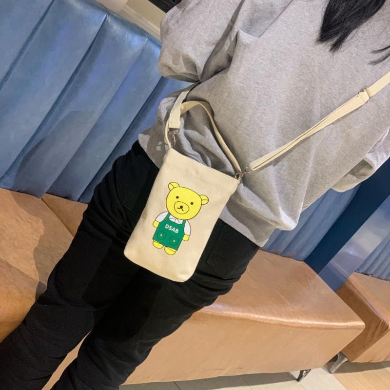 红色小熊-两用 卡通斜跨两用杯套卡通帆布水杯袋子玻璃保温杯保护套手提小拎包