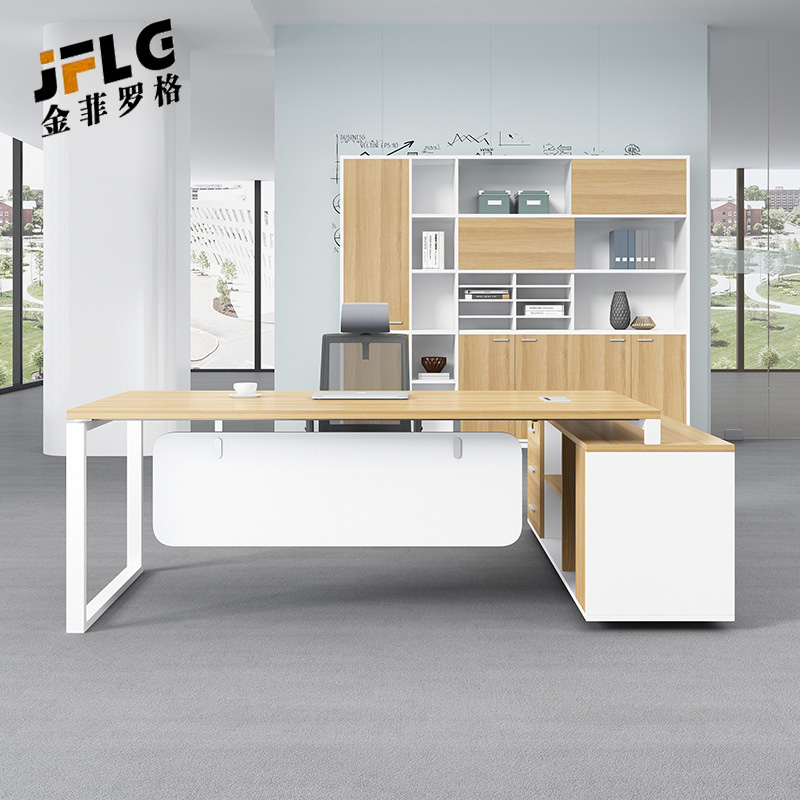 金菲罗格钢架主管桌带侧柜办公桌