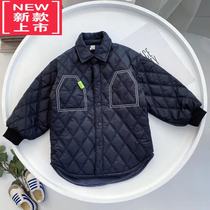 可莉允男童棉衣冬季2022新款儿童棉服冬装加绒翻领轻薄小棉袄棉服外套潮