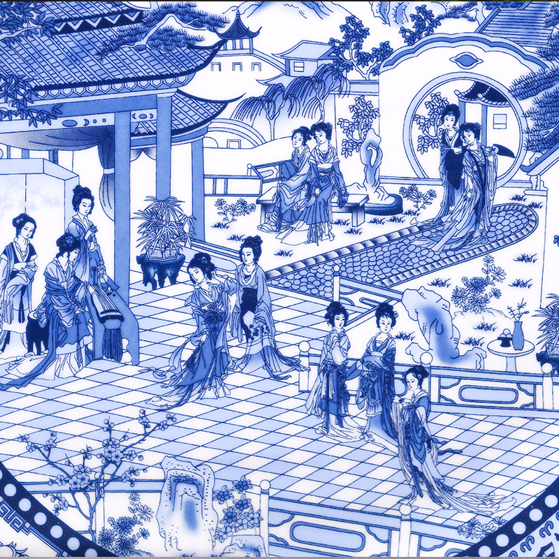 景德镇陶瓷器 仿古青花瓷挂盘摆盘装饰盘子摆件 新中式客厅装饰品 三维工匠 26CM青花十二金钗挂盘+龙头架高清大图