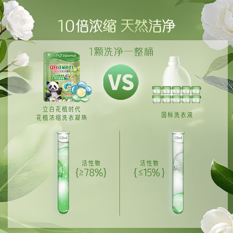 立白花植时代浓缩洗衣凝珠2颗装 三腔 30天留香 护衣护色 除菌除螨高清大图