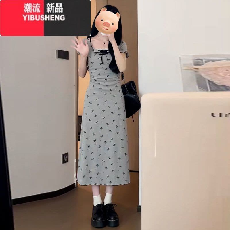 YIBUSHENG气质穿搭一整套新中式假两件碎花连衣裙子女2024新款法式包臀长裙图片