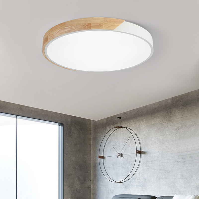 苏宁优购 北欧实木吸顶灯超薄简约现代卧室客厅书房灯创意儿童房