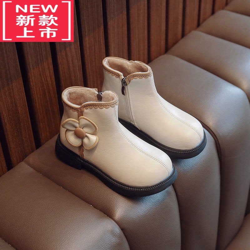 可莉允女童靴子2022年冬季儿童马丁靴黑色公主中大童短靴加绒宝宝雪地靴图片