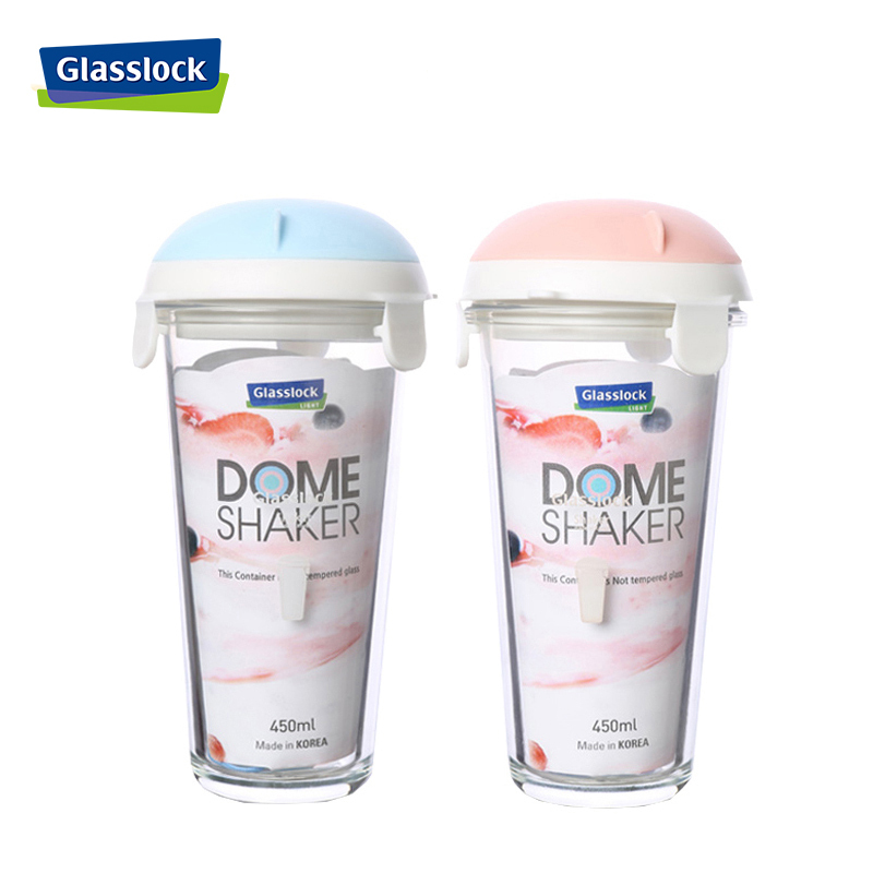 三光云彩(GLASSLOCK)韩国进口玻璃水杯两个装450ml*2情侣杯带刻度随手杯果汁杯透明玻璃IG721
