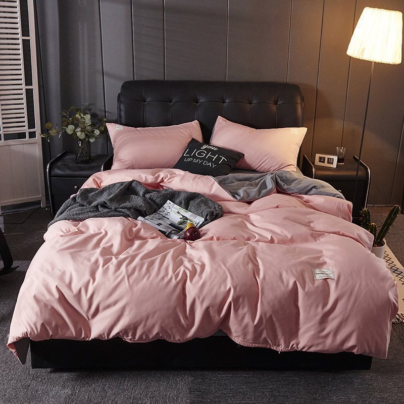 美帮汇酒店四件套 床单北欧风民宿床单简约单人学生宿舍三件套男 玉色+灰 1.2四件套【被套适合150*200被芯】