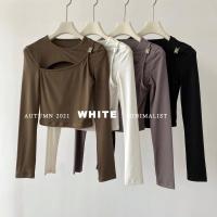 white秋季新款2021韩版修身设计感长袖上衣气质显瘦百搭洋气T恤女 黑色B-65730 均码