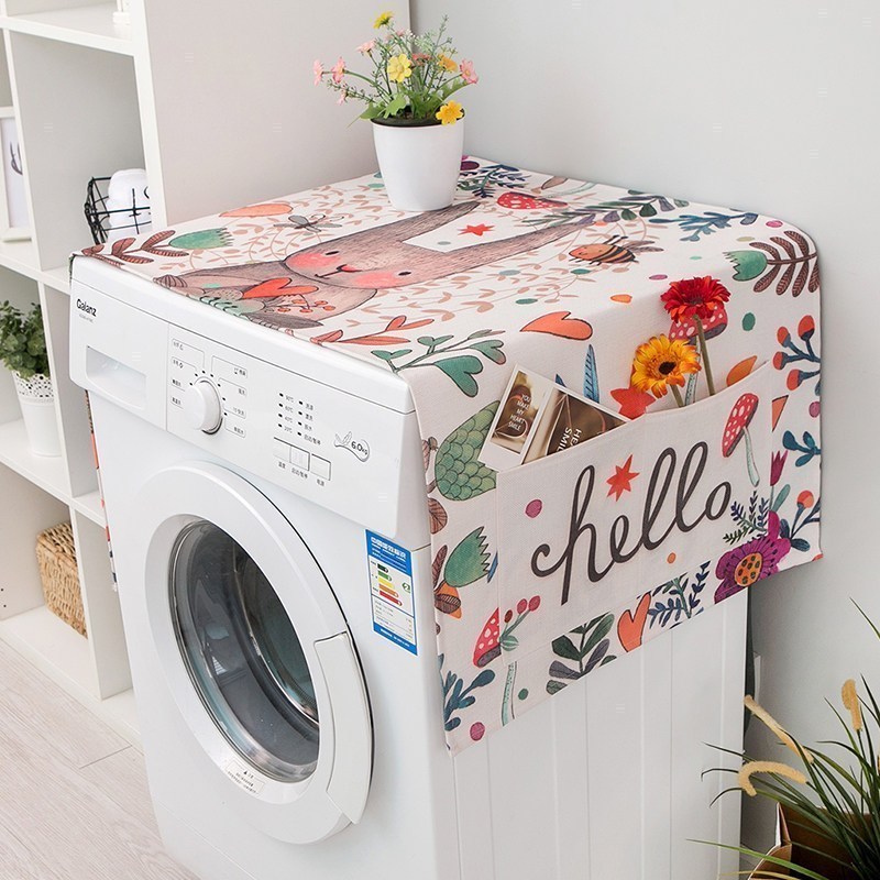 汐岩冰箱盖布滚筒洗衣机罩盖布单开双开冰箱防尘罩床头柜微波炉盖巾 GB010HELLO兔 （收藏即送纸巾袋）