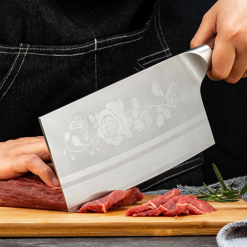 德国厨房菜刀家用切肉刀锋利切菜刀锰钢厨师专用切片刀斩切刀玫瑰花纹