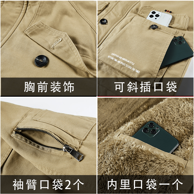 恒源祥棉衣男冬季棉袄加绒加厚冲锋衣外套男纯棉工装连帽男士冬装高清大图