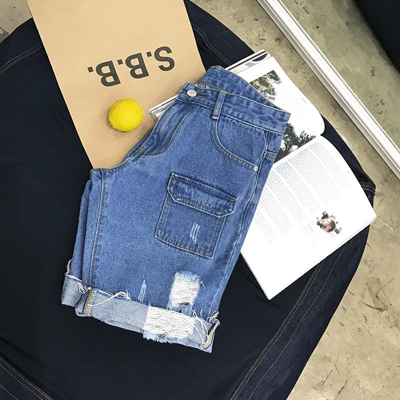 2018新款 夏款牛仔裤破洞五分裤男港风韩版休闲中裤青年百搭时尚