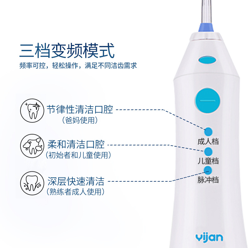 易简(yijain)冲牙器电动冲牙器水牙线便携手持智能洗牙器家用牙结石冲洗口腔牙齿牙缝洗牙机 白色