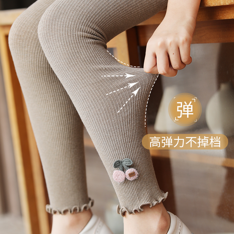 浪莎女童打底裤儿童春秋薄款外穿夏季黑色中大童宝宝夏装九分裤子高清大图