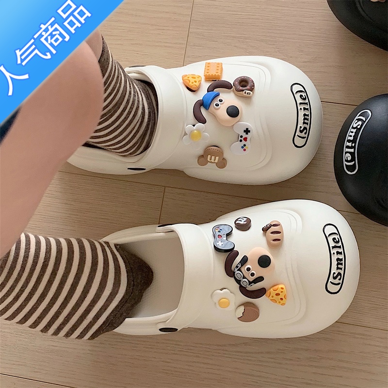 SUNTEK 趣味可爱大头小狗配饰洞洞鞋男女外穿百搭踩屎感eva凉鞋夏高清大图