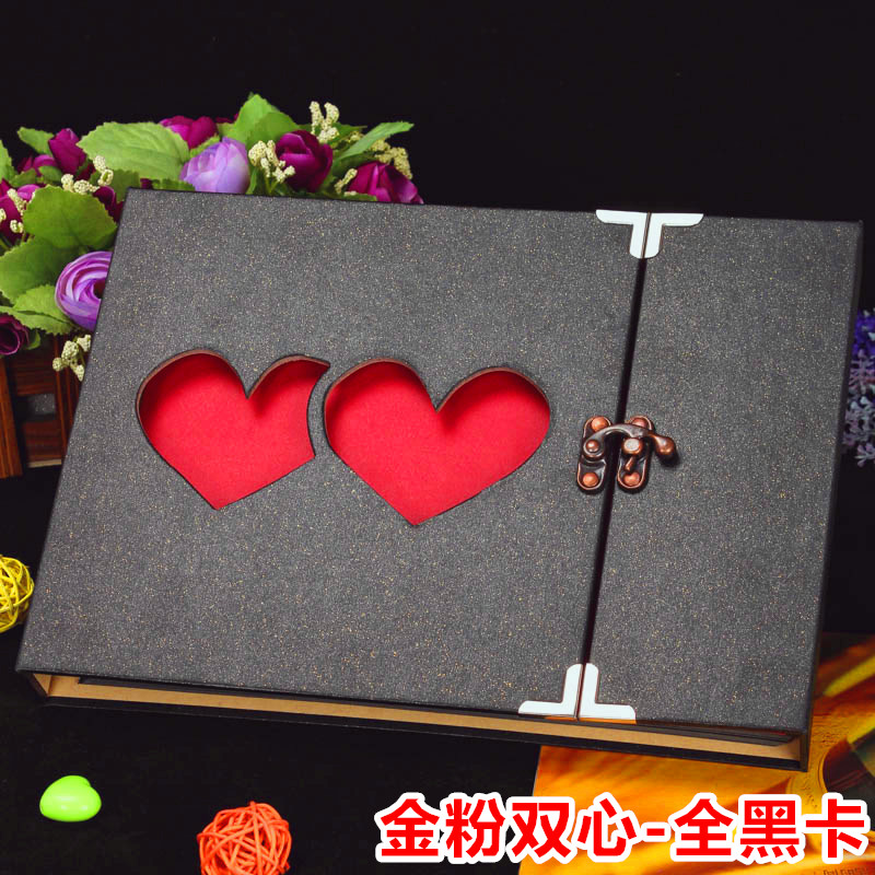 纽扣手工diy相册粘贴式影集相薄 创意浪漫情侣纪念册生日 三维工匠 纽扣[黑色双心]送礼包高清大图