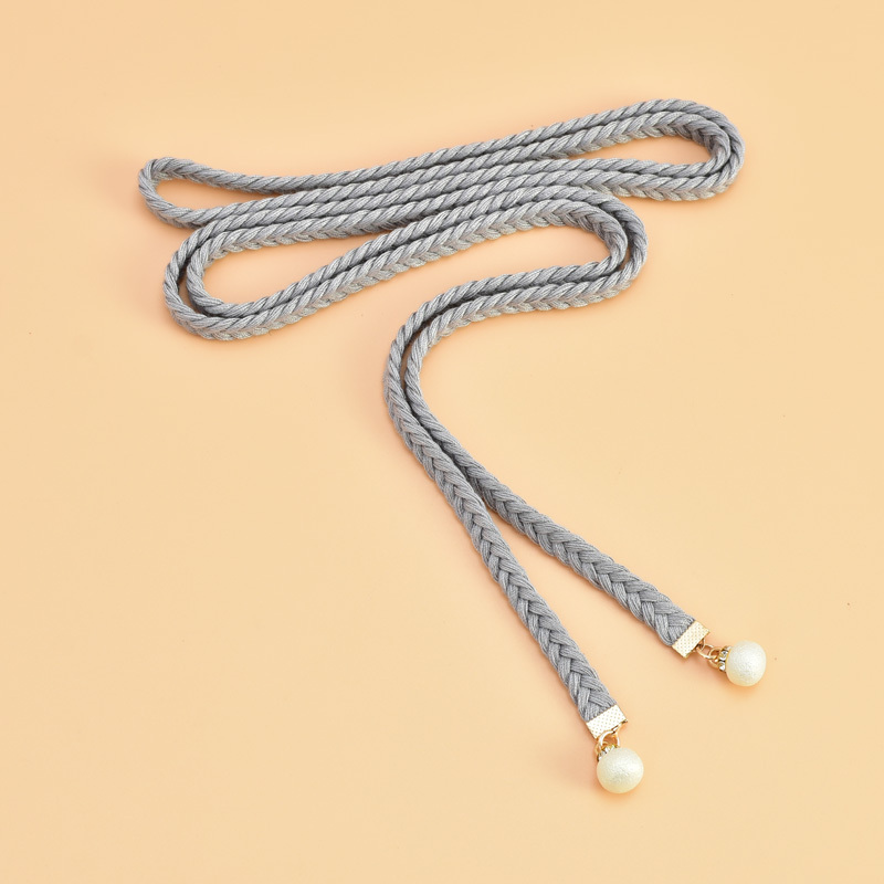 皮带复古珍珠腰绳编织流苏腰带女细装饰连衣裙子百搭文艺韩版棉绳深蓝