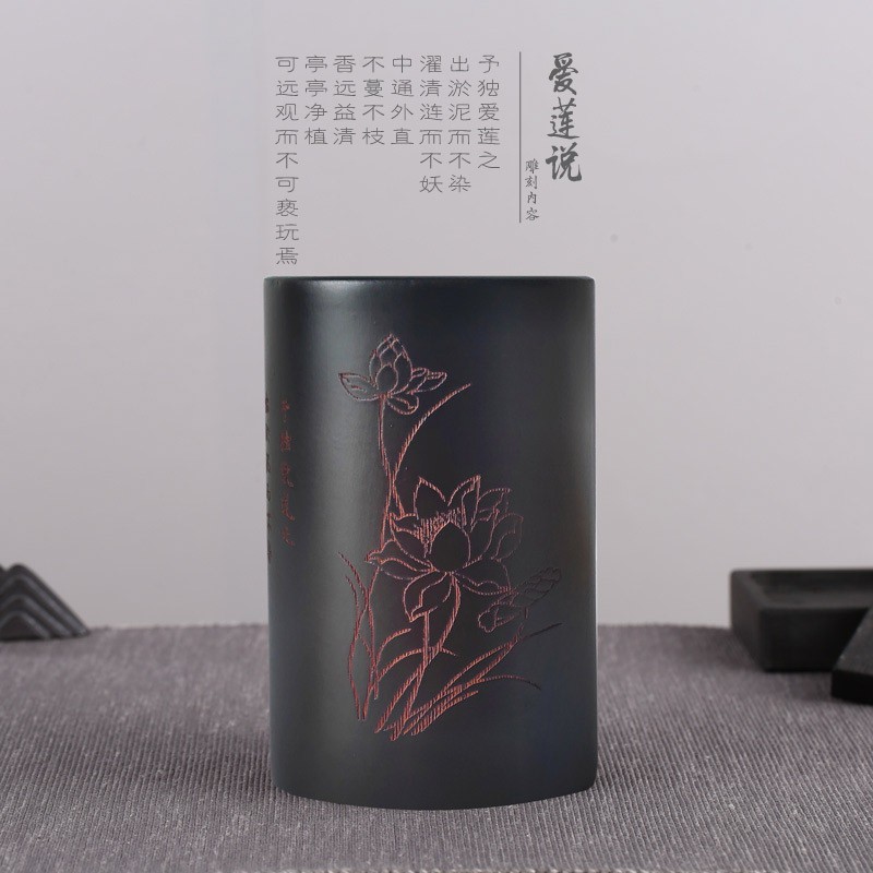 笔筒木质实木刻字创意复古中国风原木制笔筒桌面摆件礼品送老师 三维工匠 赤壁怀古苏轼高清大图