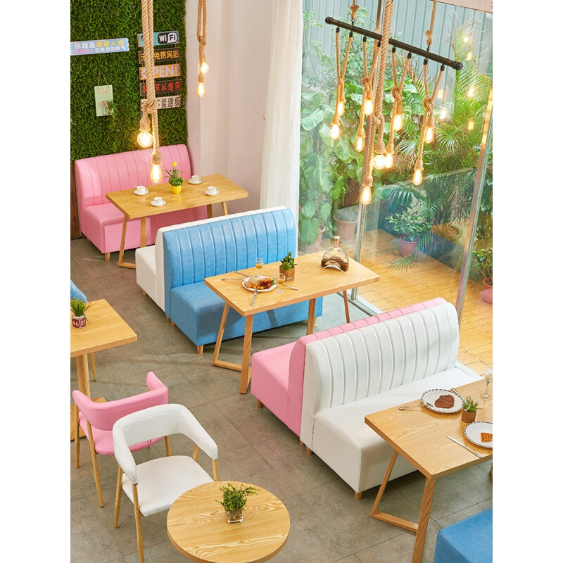 咖啡厅奶茶店卡座沙发靠墙西餐厅沙发卡座网红休闲甜品店桌椅组合一桌