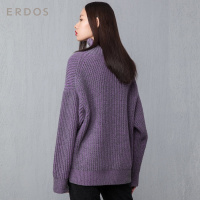 ERDOS 纯色简约半高领坑条针织女士纯羊绒衫针织衫保暖