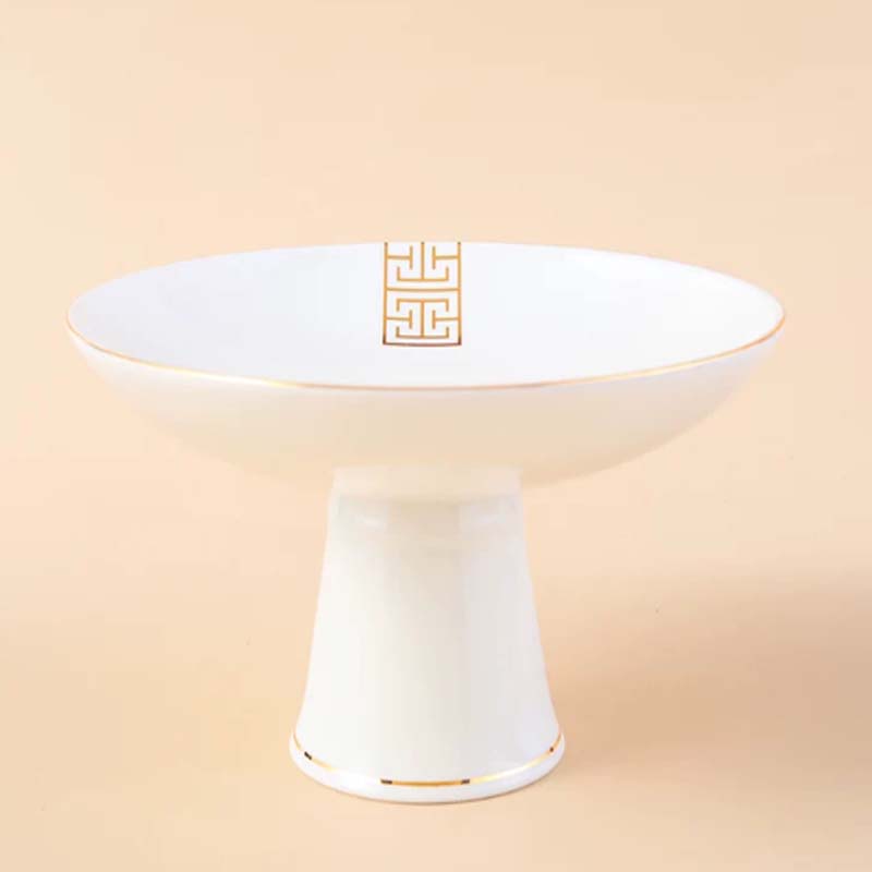 高脚果盘 金边圆形18cm,现场定制高清大图