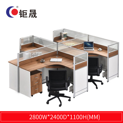 钜晟简约现代板式办公桌2.8米四人位干型屏风职员桌电脑桌JS-F2804