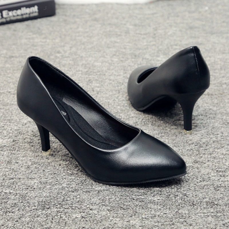 头层牛皮职业工作鞋女黑色皮鞋女细跟高跟鞋真皮单鞋春工装空姐鞋黑色