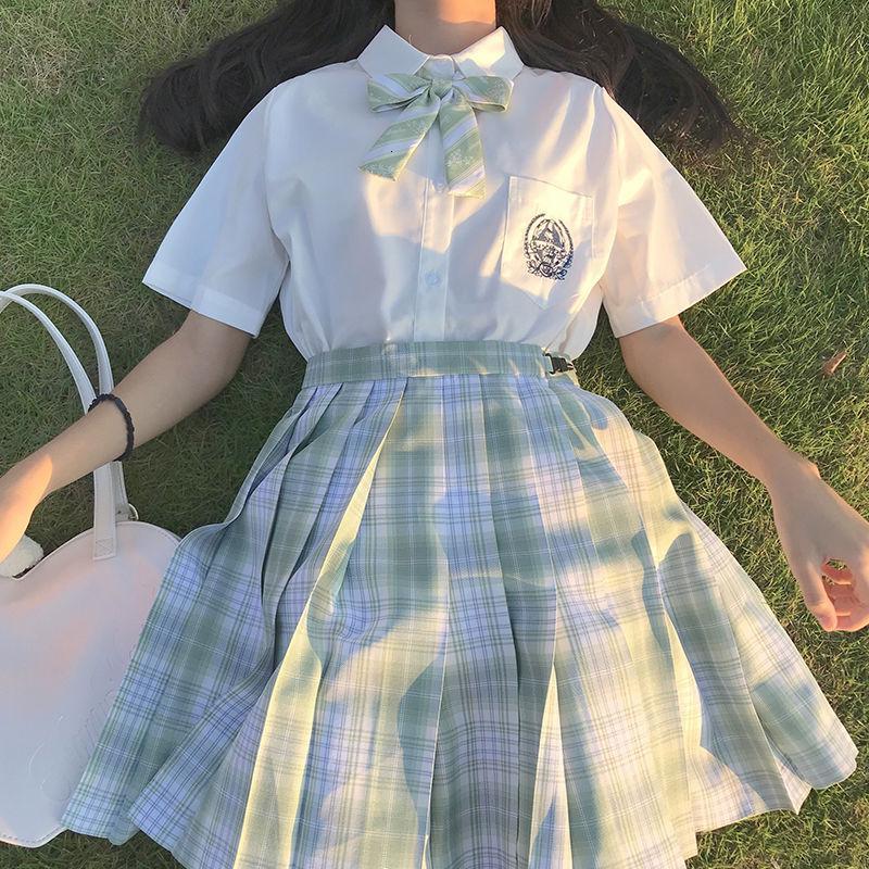 jk制服jk制服不良少女兔姬舍 雪松JK制服裙绿色格子半身裙百褶裙格裙
