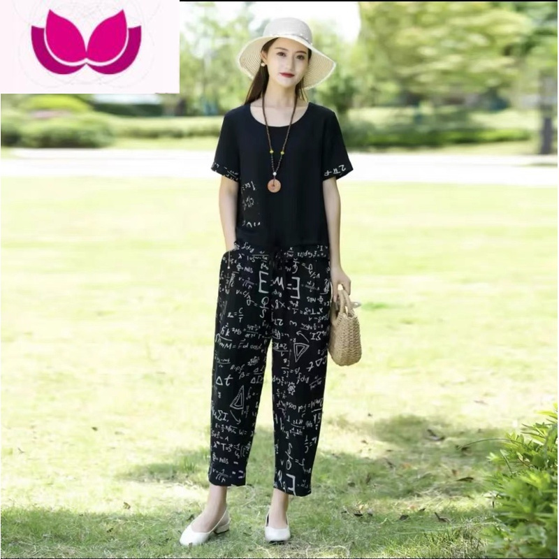七斓新款中老年棉绸短袖套装女休闲外穿妈妈夏装人造棉大码上衣套