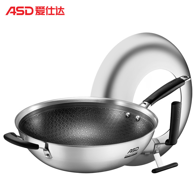 爱仕达第五代晶刚甲316L不锈钢炒锅家用少油烟电磁炉燃气灶锅具CC32E13WG