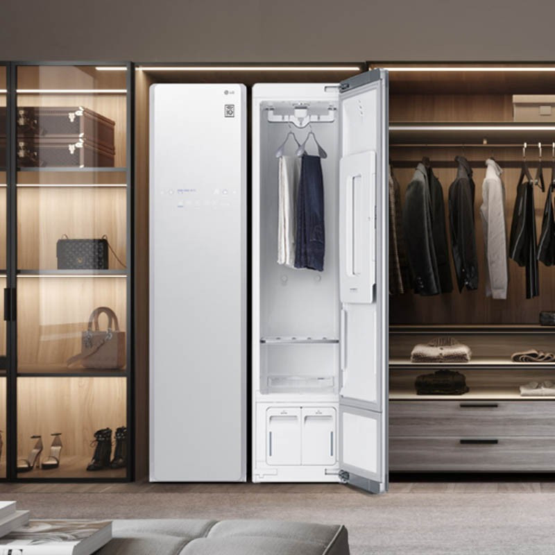 韩国原装进口 LG S3WF 智能衣物护理机蒸汽除菌 双变频电机轻柔烘干 衣物塑形除褶皱 衣物熏香 裤线整理 白色高清大图