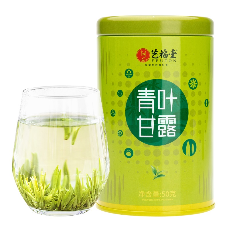 [2021新茶上市]艺福堂青叶甘露明前特级茶叶竹叶形雀舌绿茶春茶散装50g高清大图