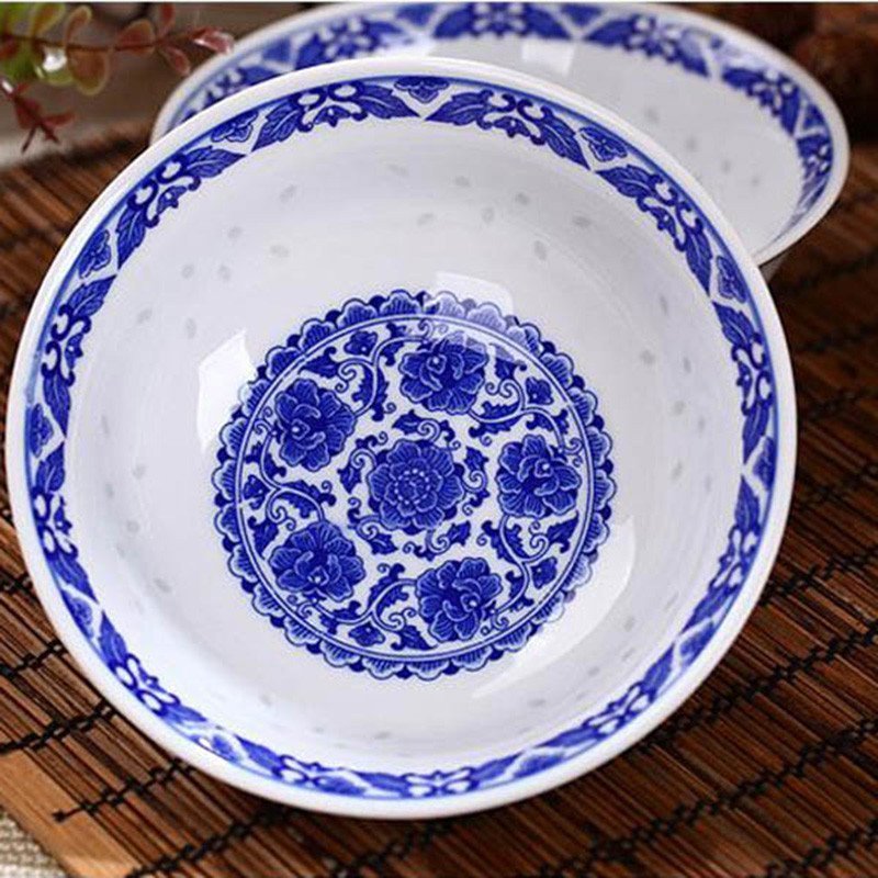 景德镇陶瓷器餐具 中式饭碗盘 陶瓷碗盘 单个青花玲珑碗盘 青之花