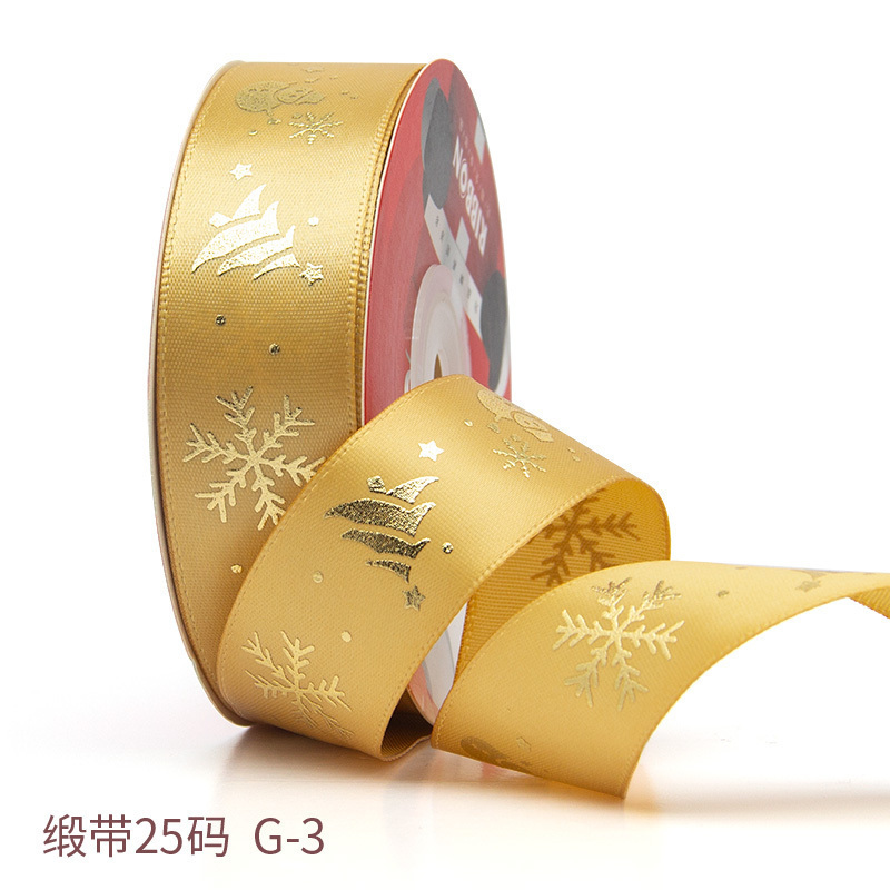 家柏饰(CORATED)九霞圣诞节包装彩带批发新年礼品盒鲜花装饰丝带烘焙蛋糕绑带 土豪金雪人2.5cm25码