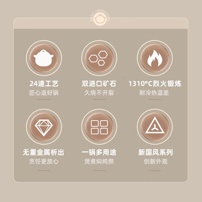 小熊(Bear)砂锅煲汤锅 耐高温不开裂 宽口炖锅燃气灶陶瓷锅沙锅瓦罐6L高清大图