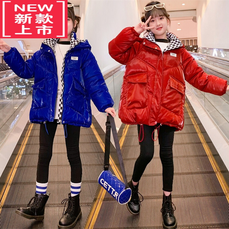 可莉允女童加厚冬款羽绒棉服2022新款儿童洋气外套亮面免洗中大童棉袄潮