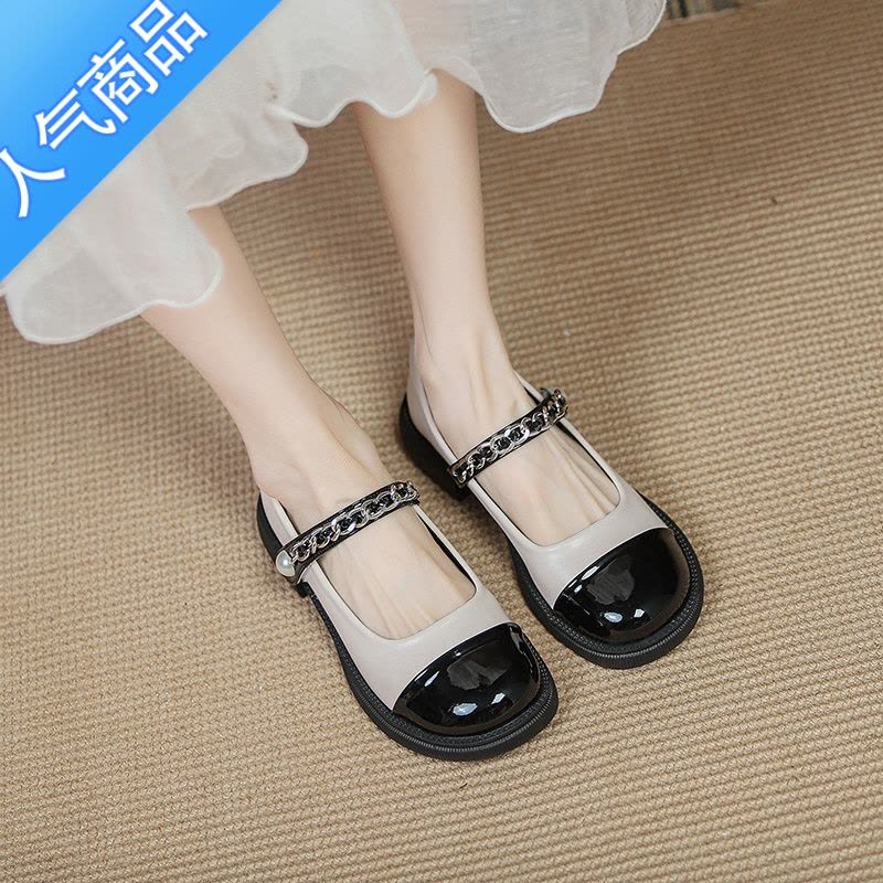 SUNTEK英伦风小皮鞋女2023夏新款玛丽珍厚底乐福鞋平底浅口透气单鞋图片