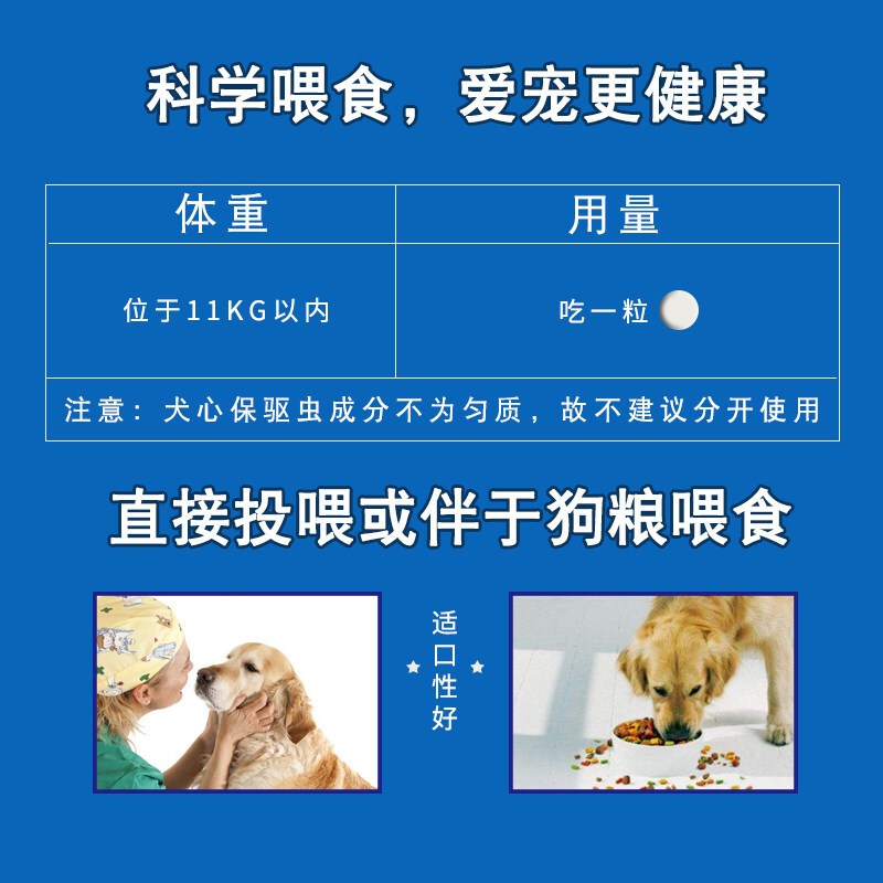 福来恩狗狗驱虫药 体内驱虫 福莱恩犬心保 宠物驱心丝虫蛔虫钩虫 11kg以下小型犬用（2粒装）