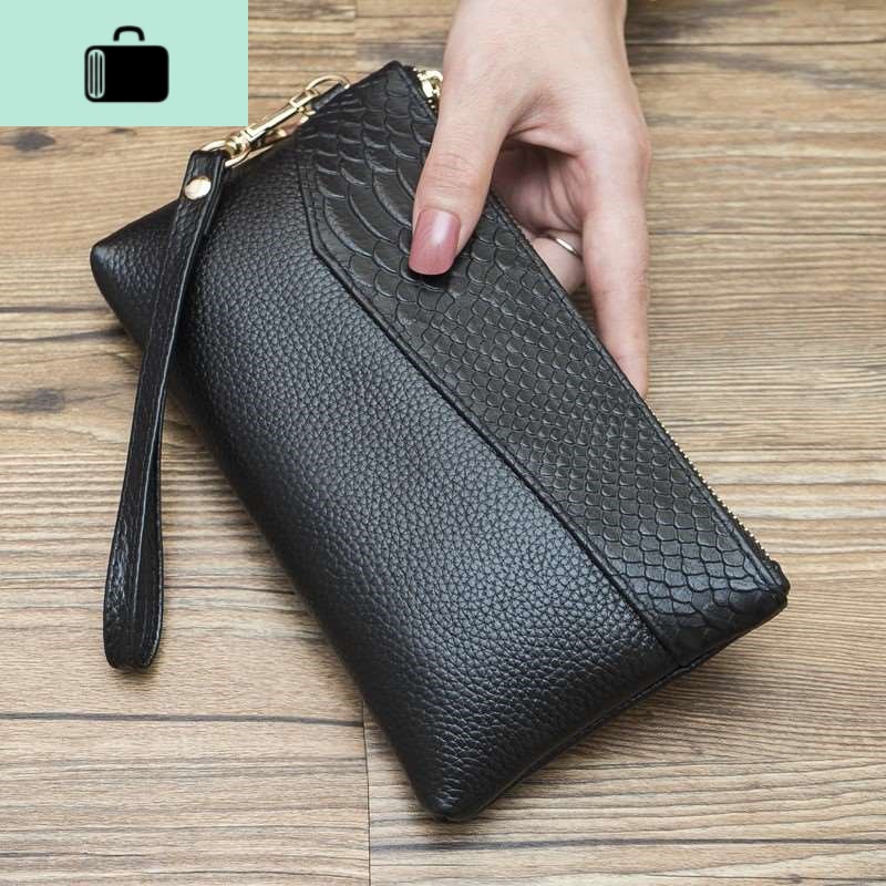 色钱包长款钱包女长款简约百搭大气牛皮零钱包女手拿包潮NEWLAKE_894 黑色(PU皮)