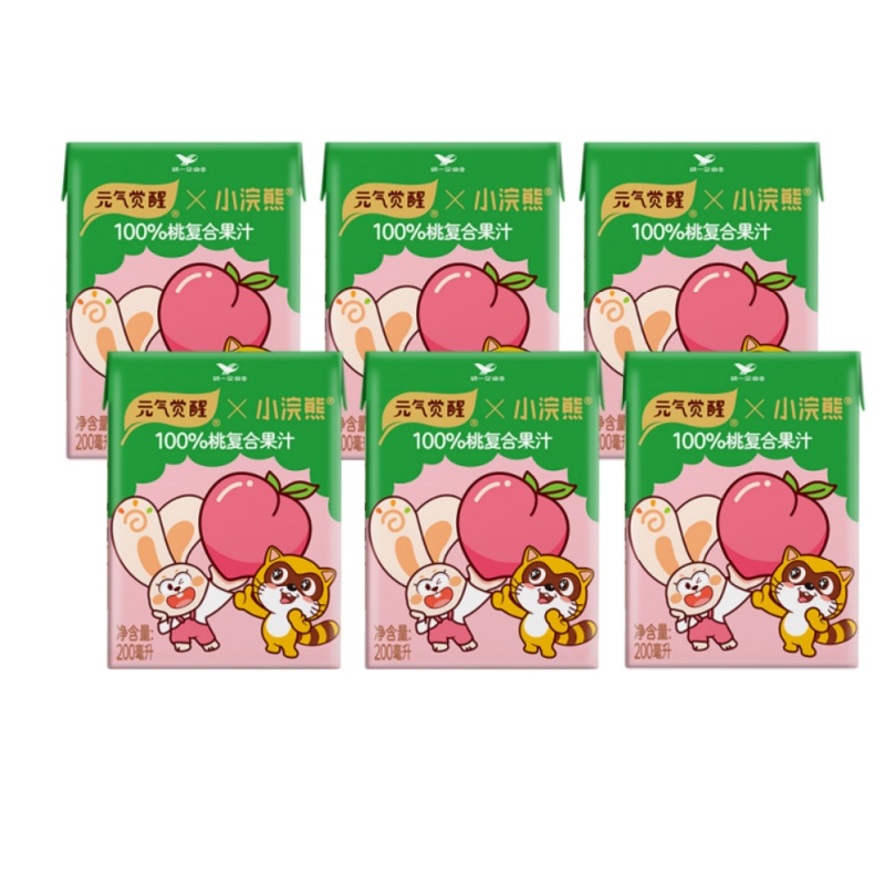 小浣熊联名]统一元气觉醒100%桃复合果汁饮料便携装200ml*6盒